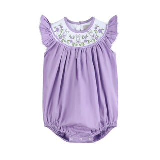 Purple Bunny Smocked Flutter Romper