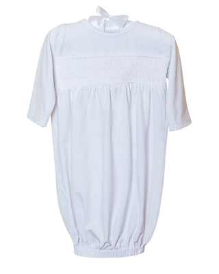Smocked Baby Gown in White Knit