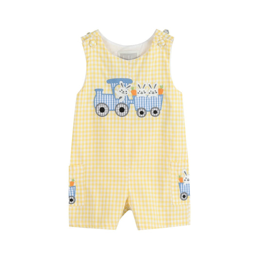 Lil Cactus Yellow Gingham Bunny Train Shortalls