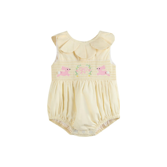 Lil Cactus Yellow Petal Collar Smocked Bubble Romper